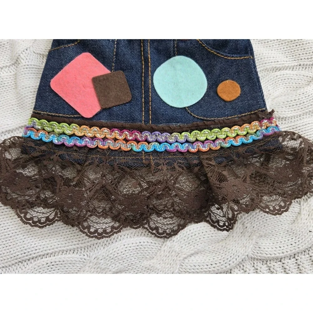 Denim Skirt Purse Child Size Adjustible Shoulder Strap Lace Bottom Zip Closure